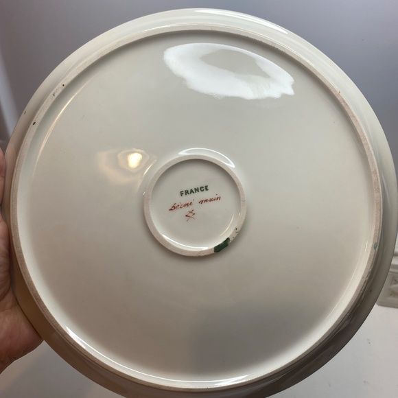 Two Vintage France Plates Hand Painted Floral Green & Gold Accents About 8” Wide - Picture 11 of 15